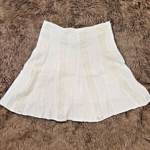 Linen Blend Cream Eyelet Sz Large A-line Lagenlook Cottagecore Boho Lined Skirt